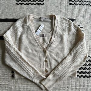 J. Crew Cream Ribbed & Cable Knit Cardigan and Cropped Tank Set